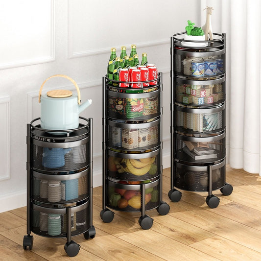 Multi-Layer Rotating Storage Rack For Kitchen With 5 Baskets